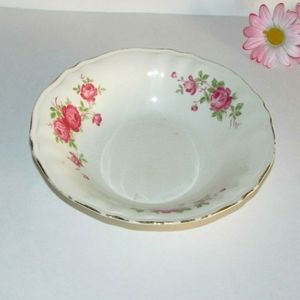 Antique British Empire Ware Devon Rose Coupe Soup Bowl Pink Flowers Cottagecore